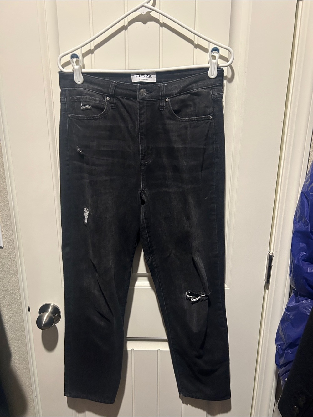 RSQ Black Straight Leg Jeans with Distressed Details